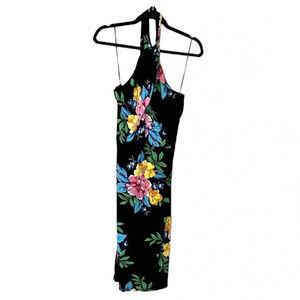 Lauren Ralph Lauren Black & Floral Print Sleeveless Halter Midi Dress Sz 12 NWT